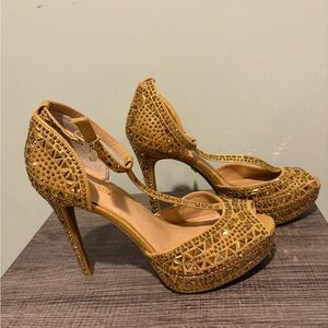 Thalia Sodi Gold Embellished Heels